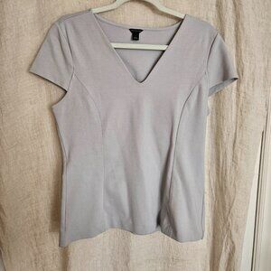 Ann Taylor Stretch Shell Top V-Neck Gray Workwear Career Blouse